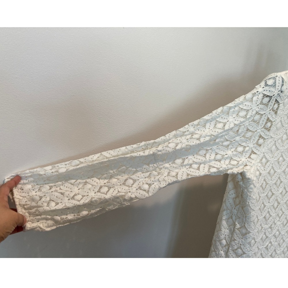 Gibson Latimer Knee-Length Ivory White Balloon Sleeved Lined Lace Eyelet Dress - Picture 3 of 7
